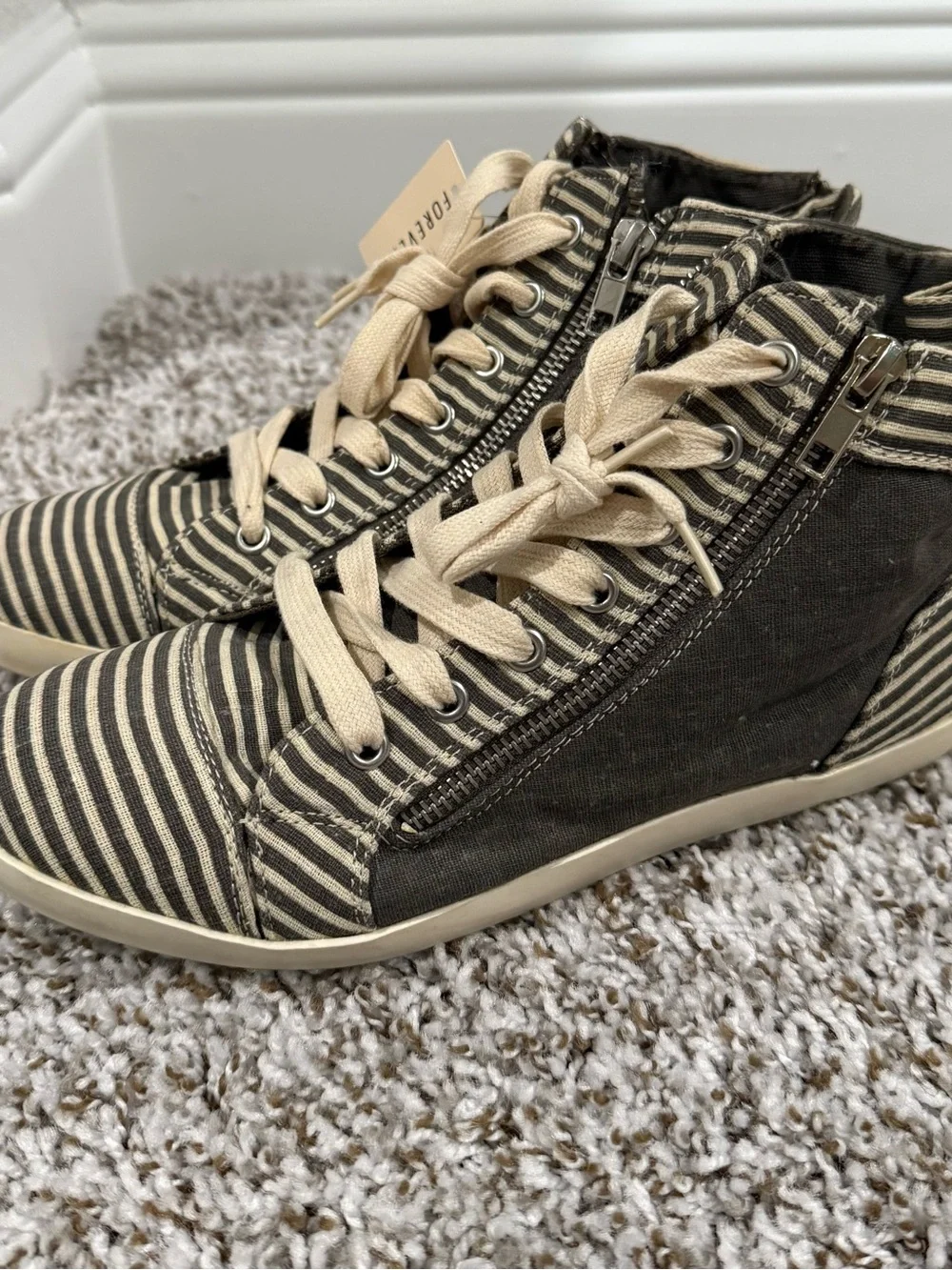 Forever 21 Black & Cream Striped High-Top Sneakers